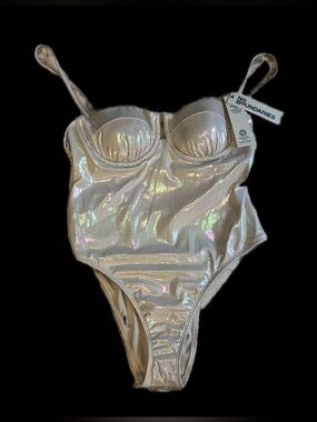 No Boundaries NWT Size: XL Iridescent Pearl High-Cut One-Piece Swimsuit